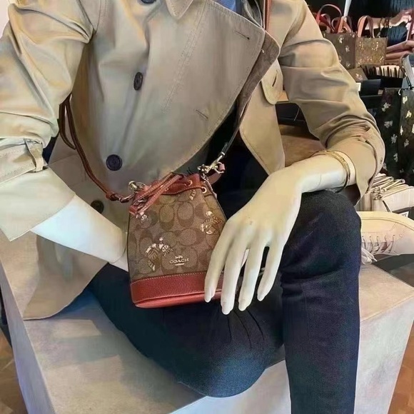 Coach MINI DEMPSEY BUCKET BAG IN SIGNATURE CANVAS WITH DANCING KITTEN PRINT NWT - Picture 5 of 14